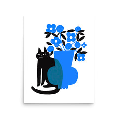 Black Cat Floral Art Print