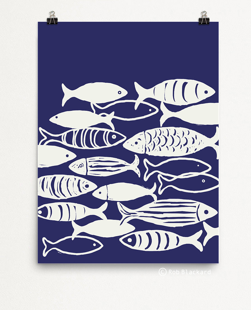 Indigo School Of Fish Art Print